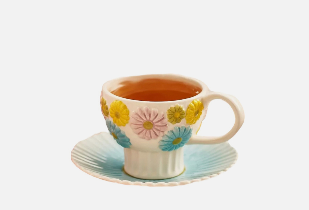 

Чайная пара ROOMI, Принт, Радужные ромашки, светло-голубой 1 пар