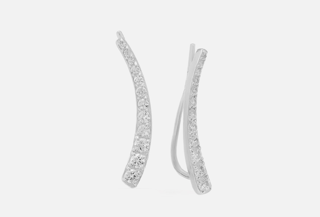 Изображение товара Серебряные серьги-клаймберы с фианитами и родиевым покрытием Pepela Jewelry