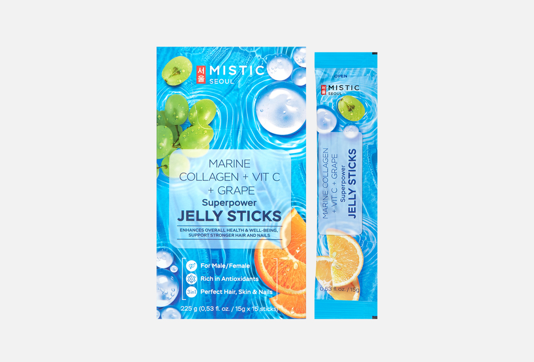 Изображение товара БАД для здоровья кожи, волос и ногтей MISTIC коллаген и Витамин C, виноградное желе в стиках