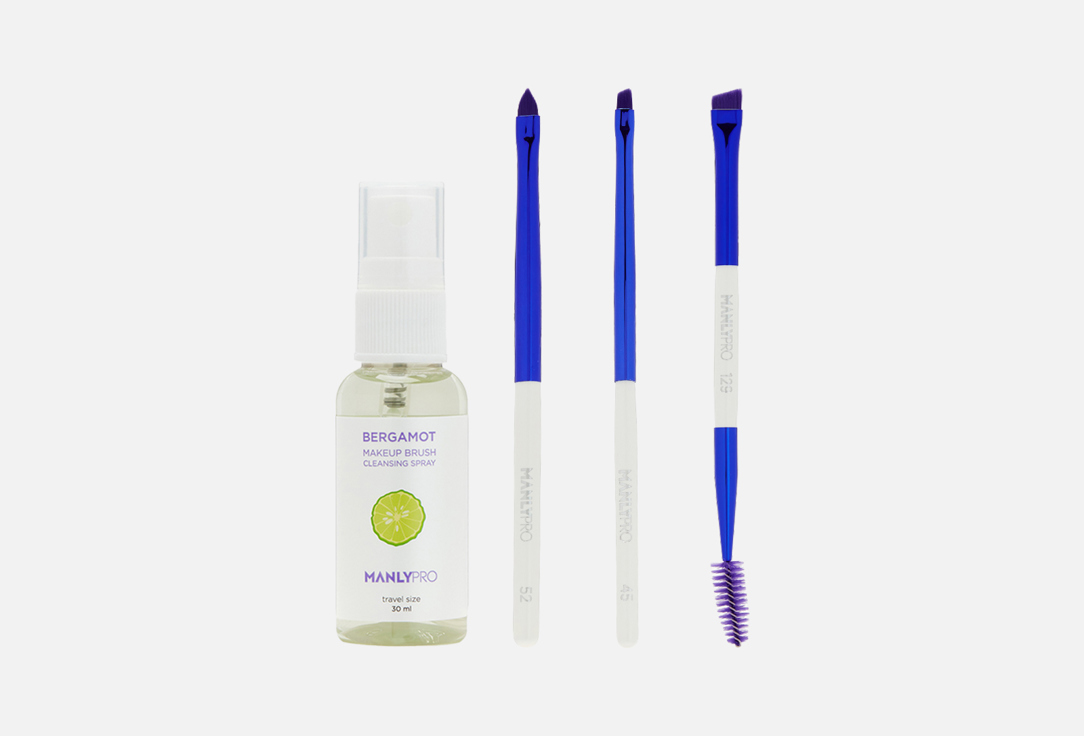 Изображение товара Набор кистей с очистителем для макияжа губ, глаз, бровей Manly PRO Brushes for clear lines (lips, eyes, eyebrows) + cleaner