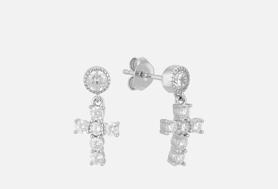 Изображение товара Серьги-пусеты серебряные JUVEDEL крестики с фианитами
