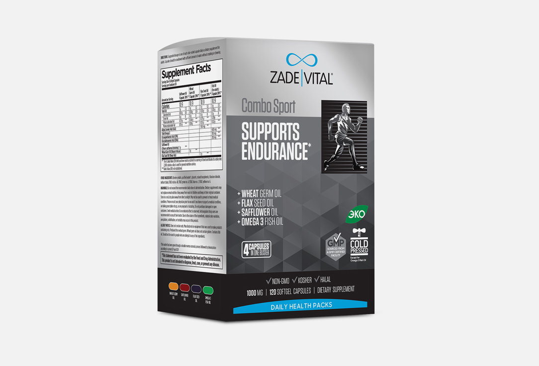 БАД для повышения физической активности Zade Vital Combo Sport сафлоровое масло, масло семян льна, рыбий жир в таблетках 