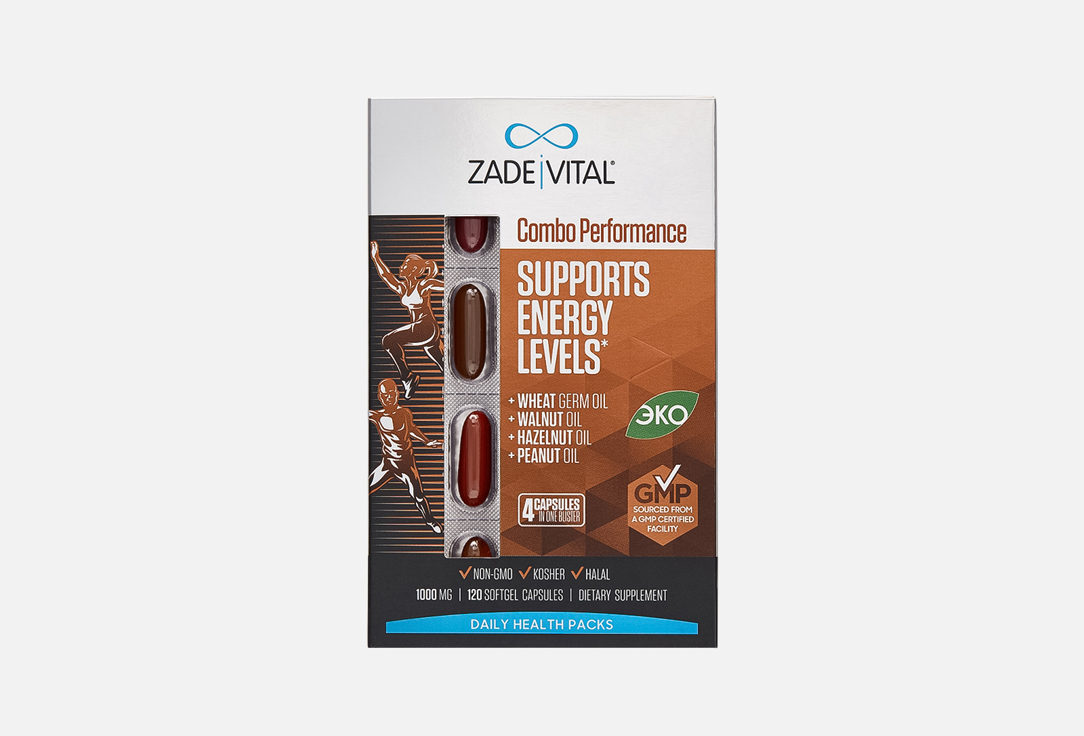 

БАД для поддержки умственной и физический активности ZADE VITAL, Combo Perfomance масло зародышей пшеницы, масло лесного ореха в капсулах 120 шт