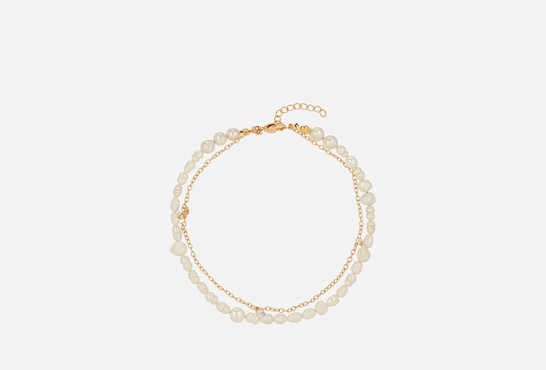 Изображение товара Двойной анклет Veruschka золотой с фианитами и жемчугом 23 см