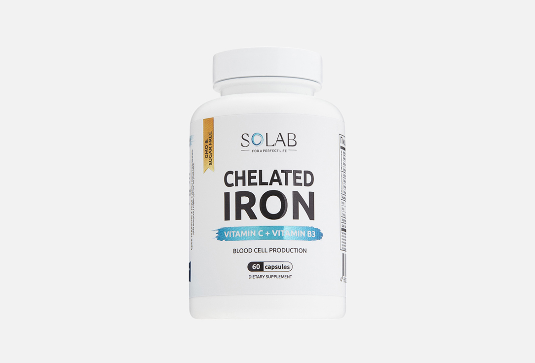 Изображение товара БАД для укрепления иммунитета SOLAB Железо 20 мг, Витамин C 45 мг, Витамин B3 10 мг в капсулах