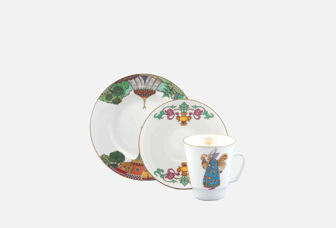 

Набор: чашка, блюдце, десертная тарелка ИМПЕРАТОРСКИЙ ФАРФОРОВЫЙ ЗАВОД, Принт, Майская Опера, Золотой петушок 3 шт