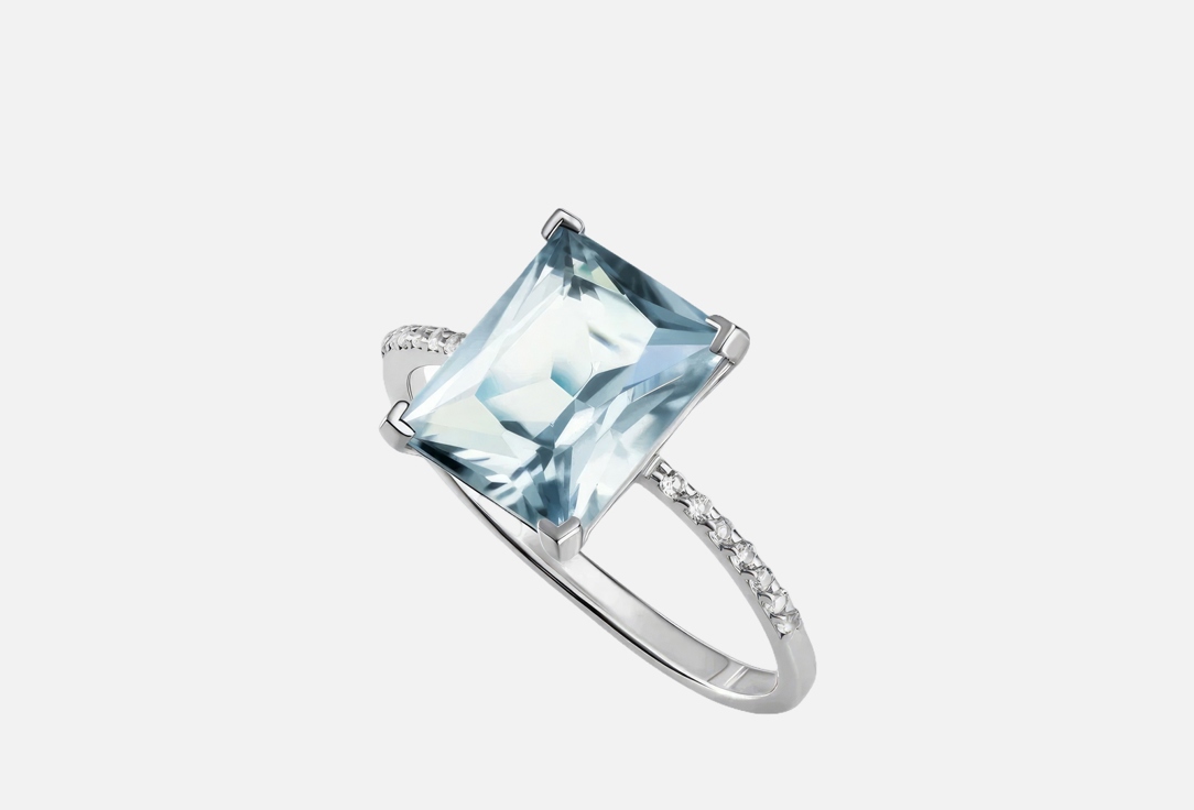 Изображение товара Серебряное кольцо Secrets с голубым топазом и бриллиантовой дорожкой