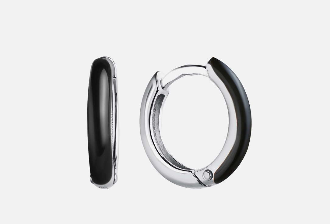 

Серьги-кликеры серебряные ЗОЛОТО РУССКИХ, Эмаль black Родий 2 шт