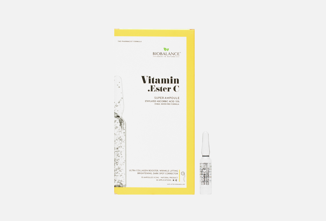 

Ампулы для сияния кожи с витамином С BIOBALANCE, VITAMIN C ESTER ETHYLATED ASCORBIC ACID 15% 20 мл