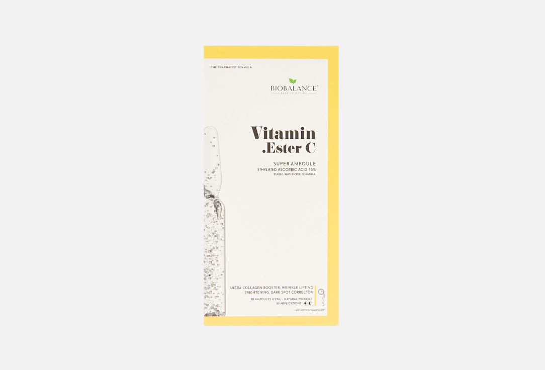 

Ампулы для сияния кожи с витамином С BIOBALANCE, VITAMIN C ESTER ETHYLATED ASCORBIC ACID 15% 20 мл