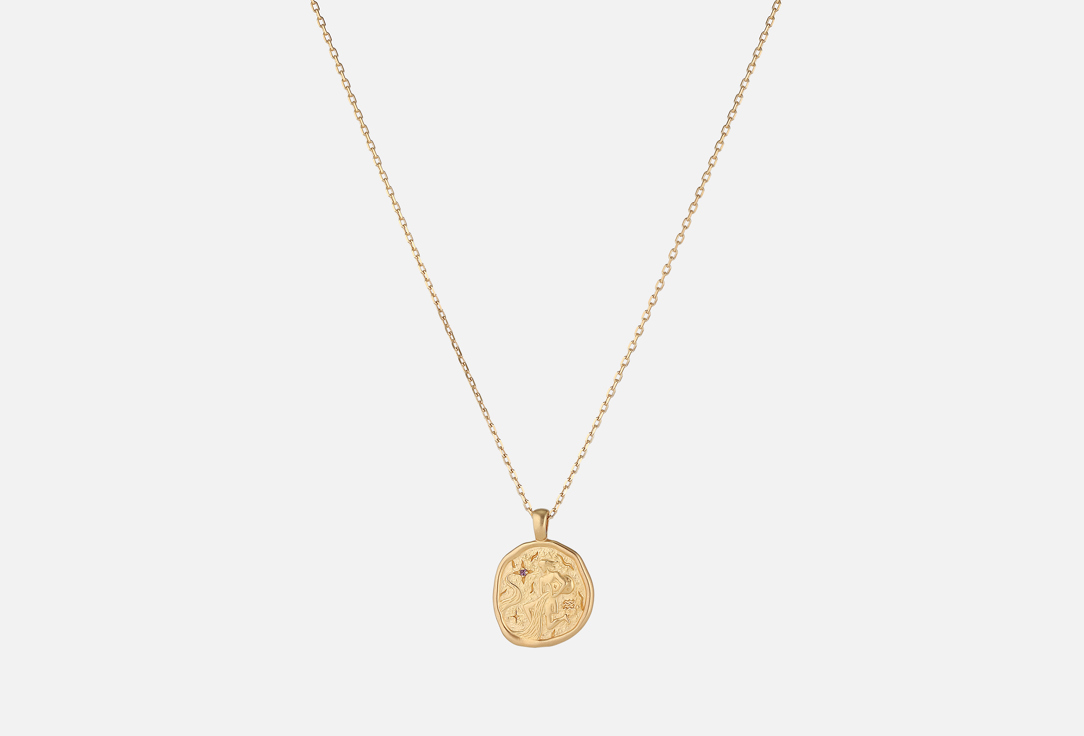 Изображение товара Колье серебряное LunaLu с символом Водолея из позолоты и аметистом 40 см