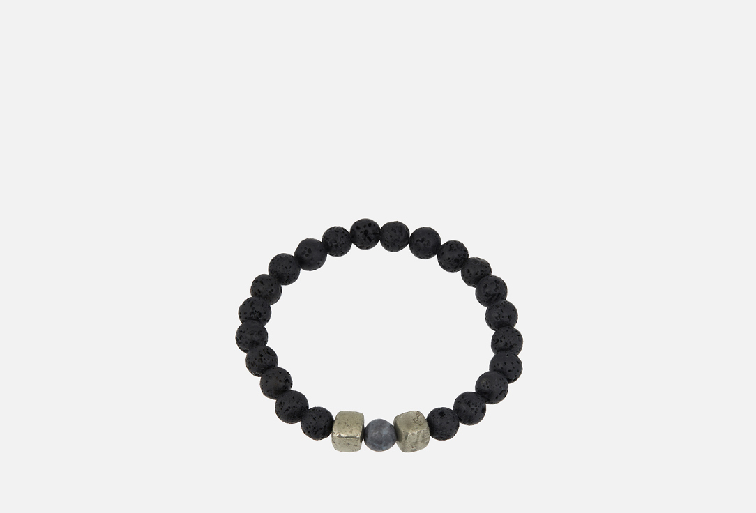 Изображение товара Браслет Меркурий из натуральных камней Эластичный с вулканической лавой лабрадоритом и пиритом