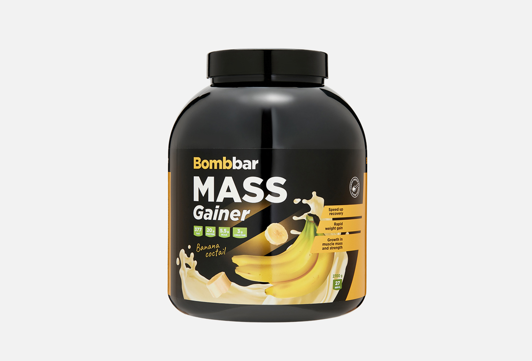 Изображение товара Гейнер для набора массы BOMBBAR Банановый коктейль 2700 г для спортсменов