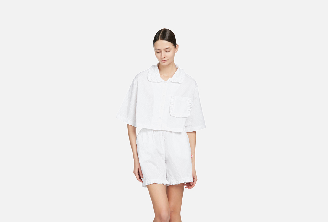 Изображение товара Рубашка укороченная женская MY из хлопка с рюшами для дома и casual