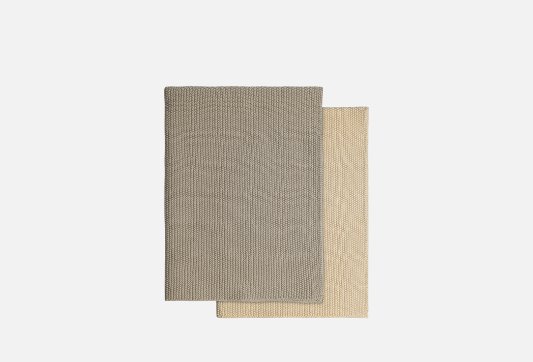 Изображение товара Набор из двух кухонных вязаных полотенец Tkano Essential, серое, экрю, 40х60