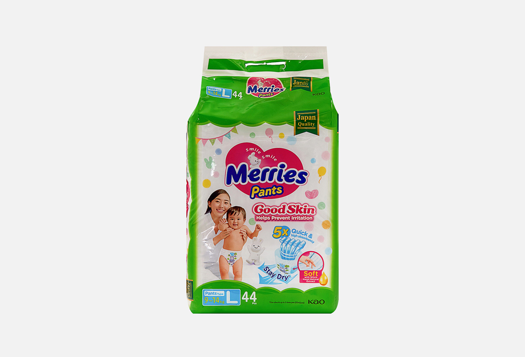 Изображение товара Подгузники-трусики для детей Merries Good Skin, L 9-14 kg