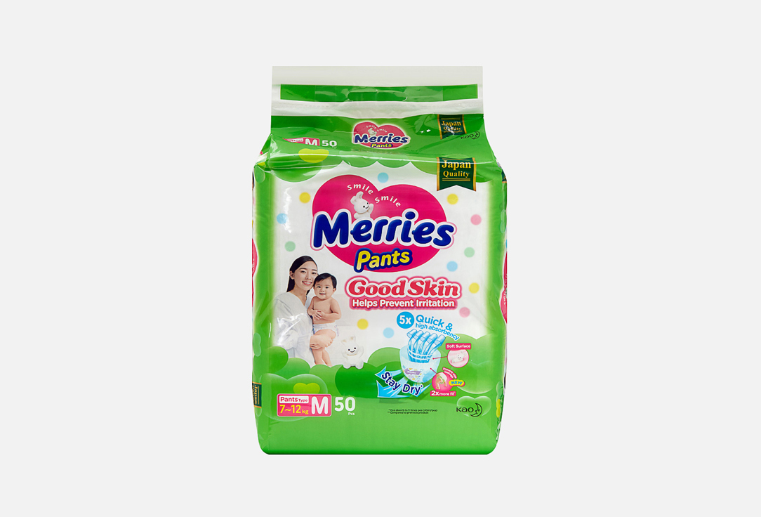 Изображение товара Подгузники-трусики для детей Merries Good Skin, M 7-12 kg