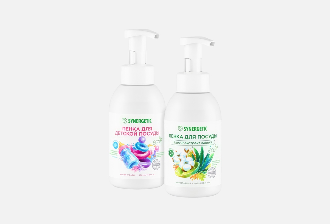 

Набор пенок для мытья посуды SYNERGETIC, Алоэ + без отдушки 2 шт