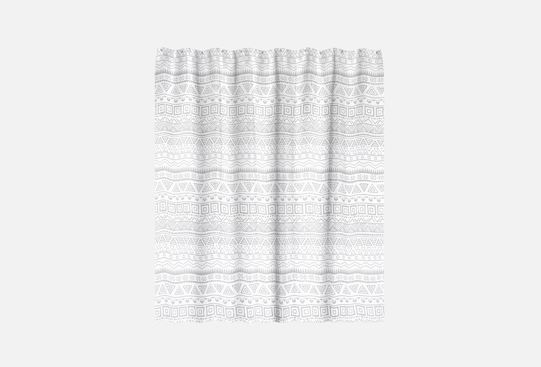 Изображение товара Штора для ванной комнаты Moroshka Nomads, тканевая, белый серый, с кольцами, 180х180 см