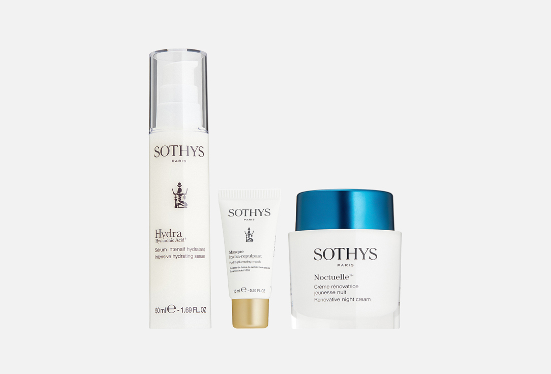 

Рождественский набор для ухода за кожей лица SOTHYS, Christmas Set Noctuelle Renovative night Cream 50 ml +Intensive hydrating Serum 50 ml + Hydra-plumping mask 15 ml 3 шт
