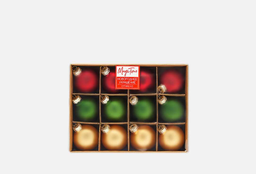 

Новогоднее подвесное украшение MAGIC TIME, Новогодние цвета, 4*4*4см 12 шт