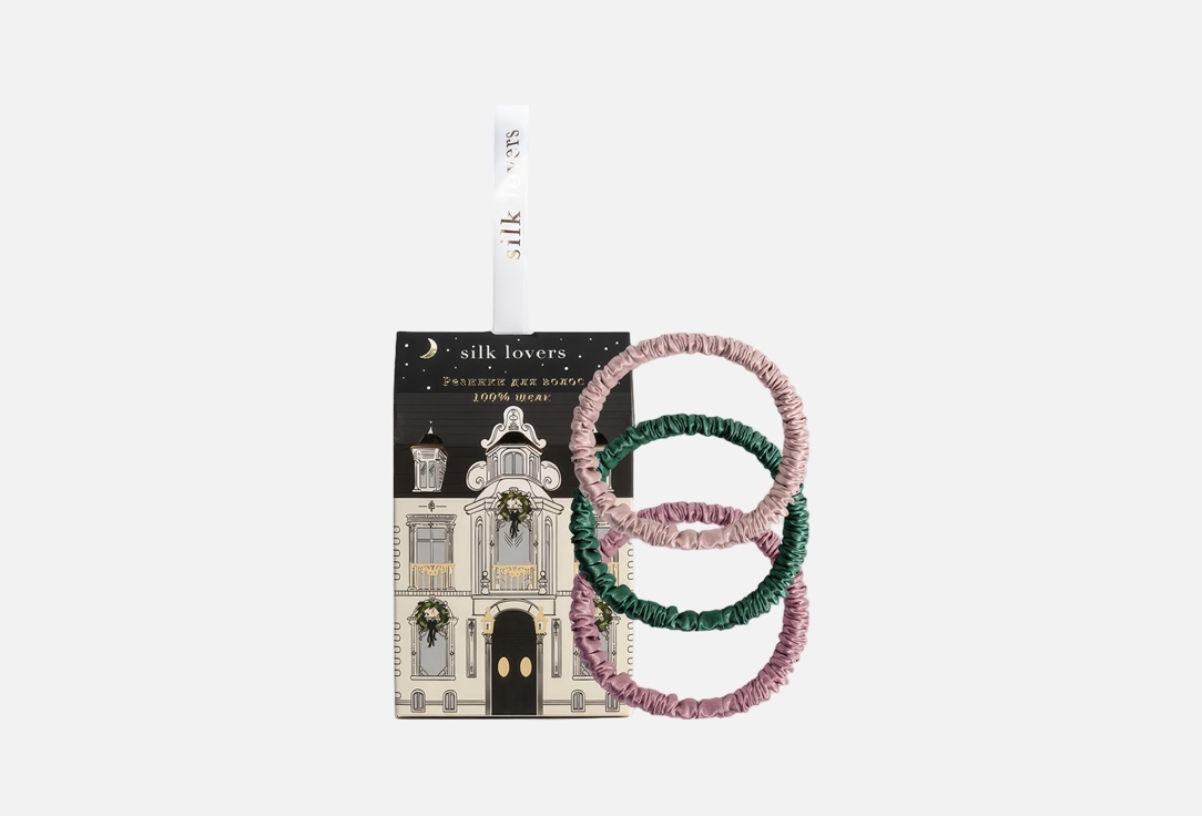Изображение товара Набор шелковых резинок для волос silk lovers MINI New Year: изумруд, пудра, пурпур