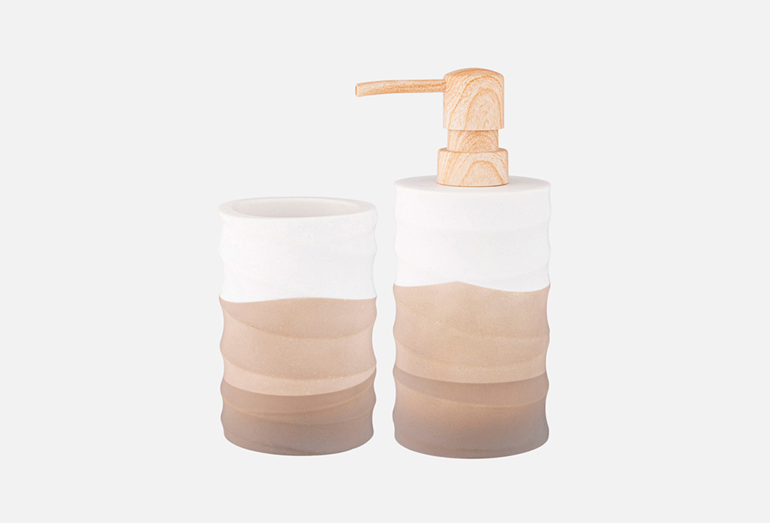 

ДИСПЕНСЕР ДЛЯ ЖИДКОГО МЫЛА И СТАКАН-ПОДСТАВКА ДЛЯ ЗУБНЫХ ЩЕТОК BRONCO, МАЛИБУ, коричневый 2 шт