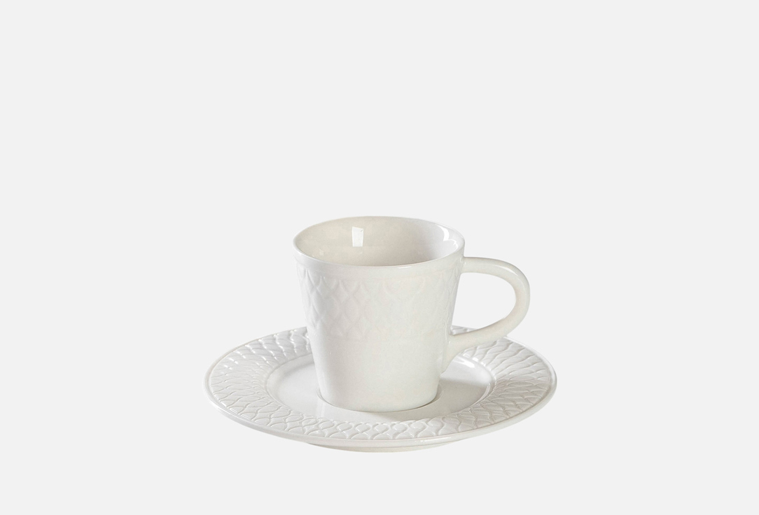 Изображение товара Кофейная пара Magistro Argos из фарфора с рельефным узором и блюдцем