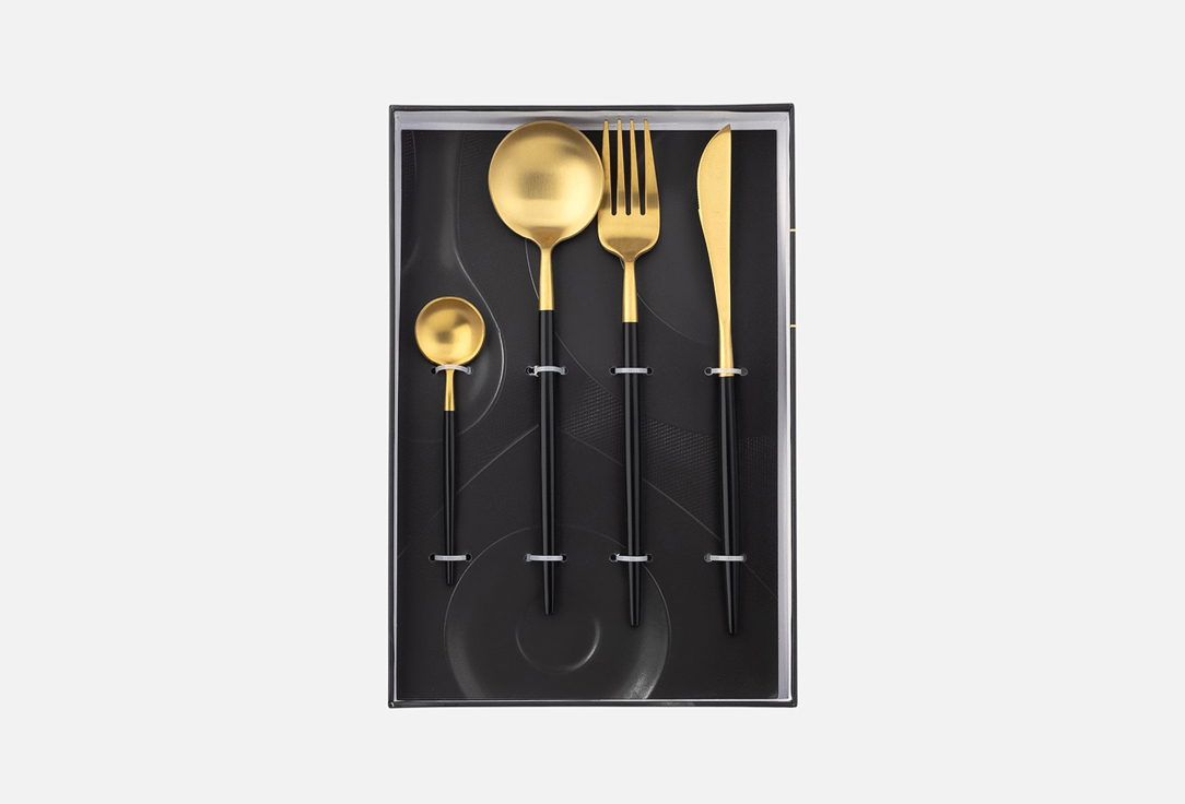 Изображение товара Набор столовых приборов Magistro Фолк золото, чёрная ручка