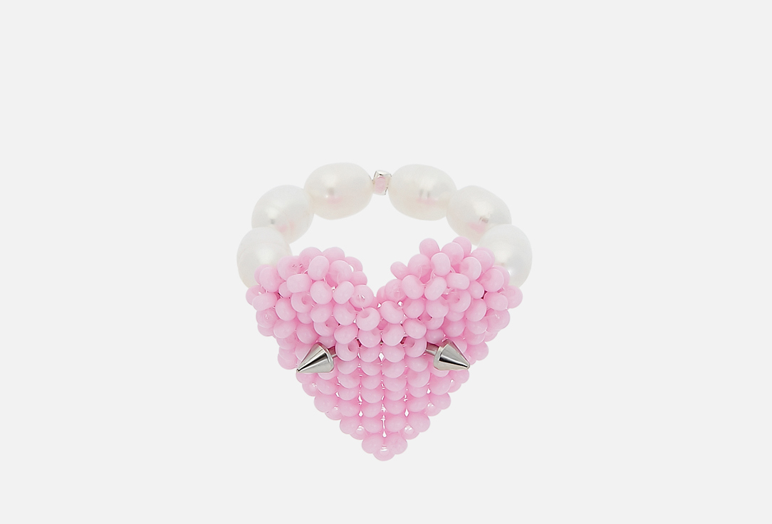 Изображение товара Кольцо Heart with piercing pink из ювелирной стали и бисера для женщин