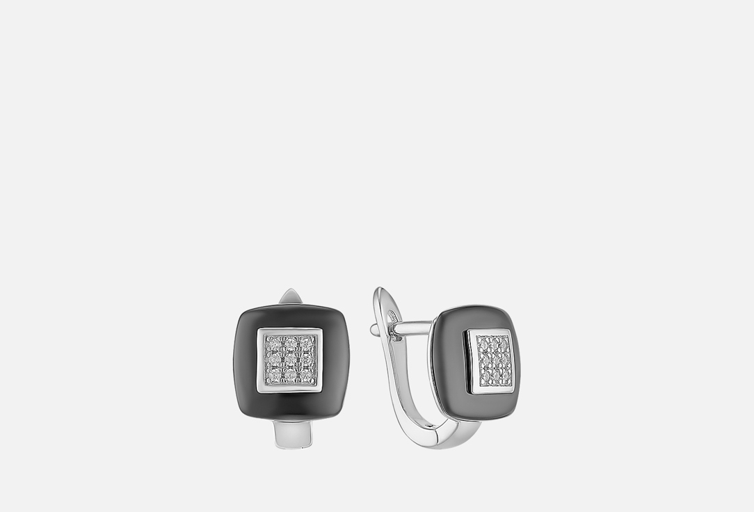 Изображение товара Серьги серебряные Fresh Ceramic Черный квадрат с фианитами из серебра 925 пробы