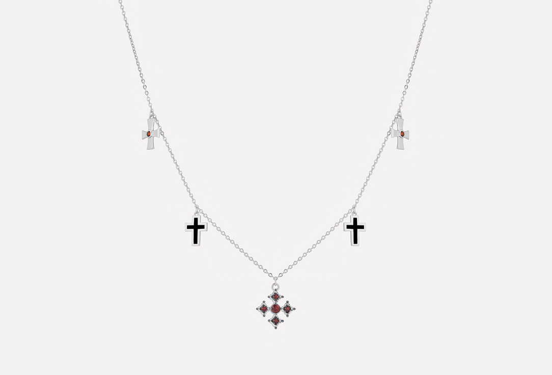 

Колье серебряное CHEEKY ME, Five crosses with garnet stone and enamel 1 шт
