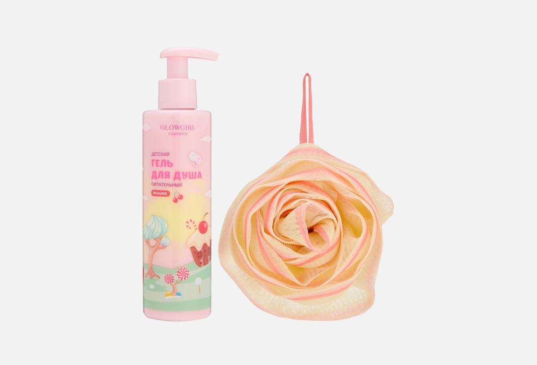

Детский набор для ухода за телом GLOWGIRL, Cherry shower gel + Body washcloth Rose 2 шт