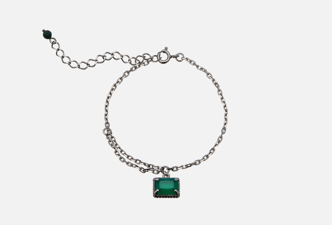 Изображение товара Серебряный браслет с агатом и змеиным мотивом, черное родирование, для женщин