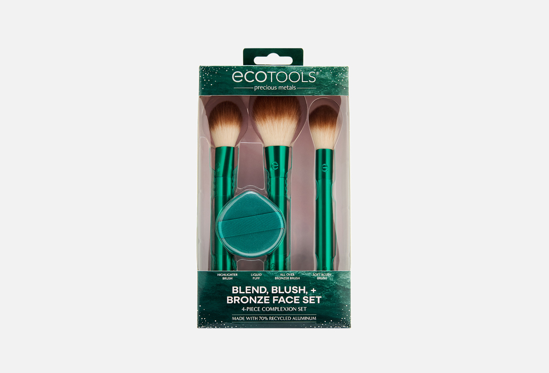 

Набор кистей и спонж для макияжа ECOTOOLS, Blend, blush and bronze face set 4 шт