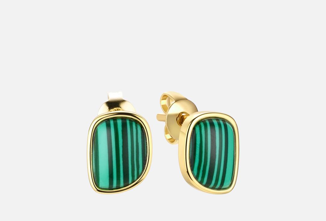 Изображение товара Серьги серебряные Fresh Gravity с имитацией малахит покрытие позолота