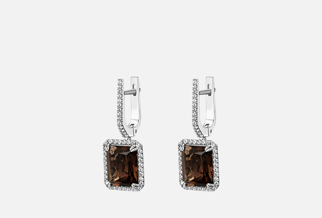 

Серьги-багеты серебряные SECRETS JEWELRY, С дымчатыми топазами 2 шт