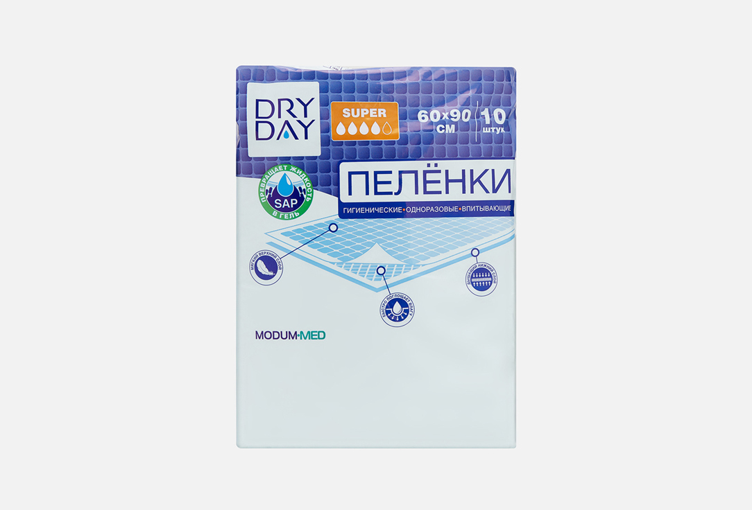 Изображение товара Пелёнки гигиенические одноразовые Dry Day 60x90 для малышей и взрослых