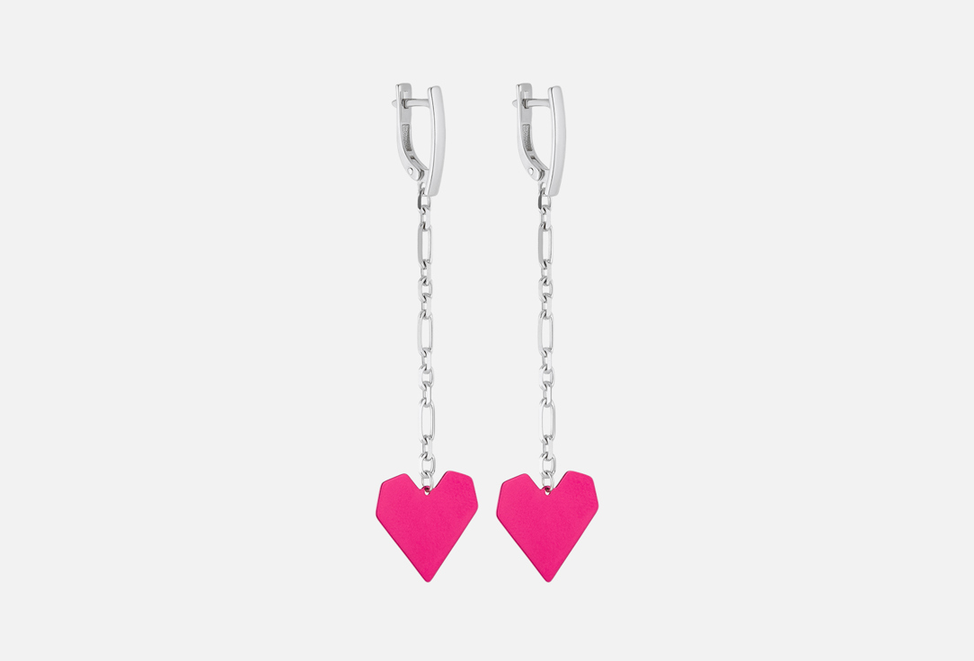 Изображение товара Серьги серебряные Cheeky Me Heart on a chain pink