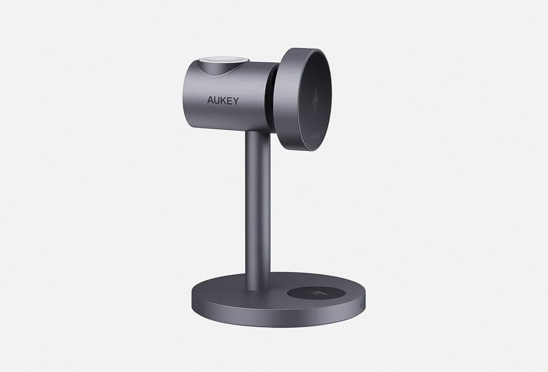 Изображение товара Беспроводное зарядное устройство Aukey 3in1 Qi2 с активным охлаждением и регулируемым углом