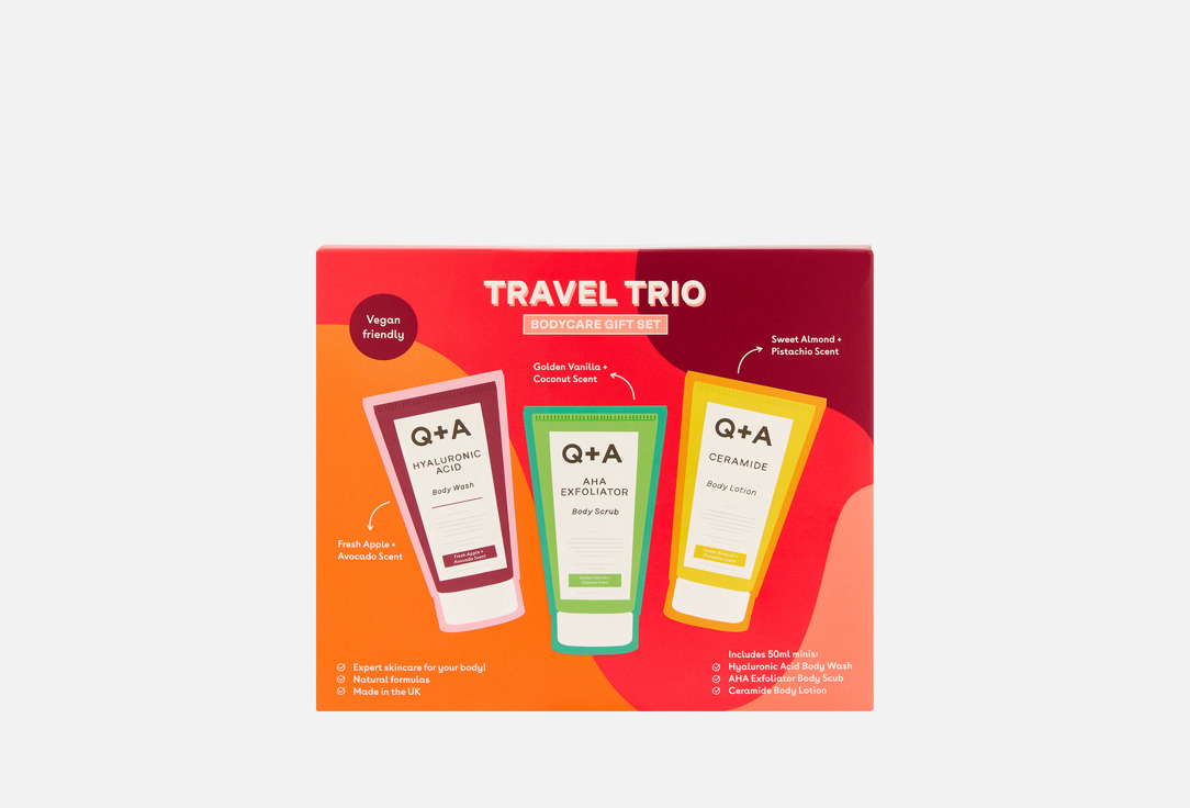 Изображение товара Набор миниатюр для ухода за телом Q+A Bodycare Travel Set Trio Q+A Q+A Bodycare Travel Set Trio Wash/Lotion/Scrub