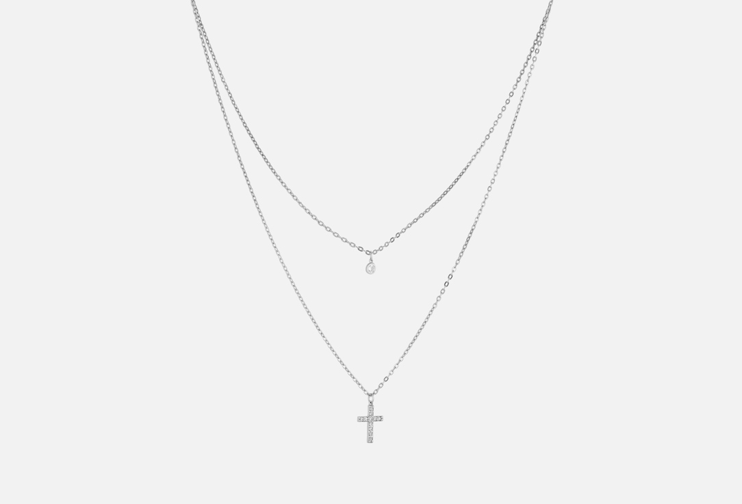 Изображение товара Элегантное серебряное колье с фианитом и двухъярусным дизайном