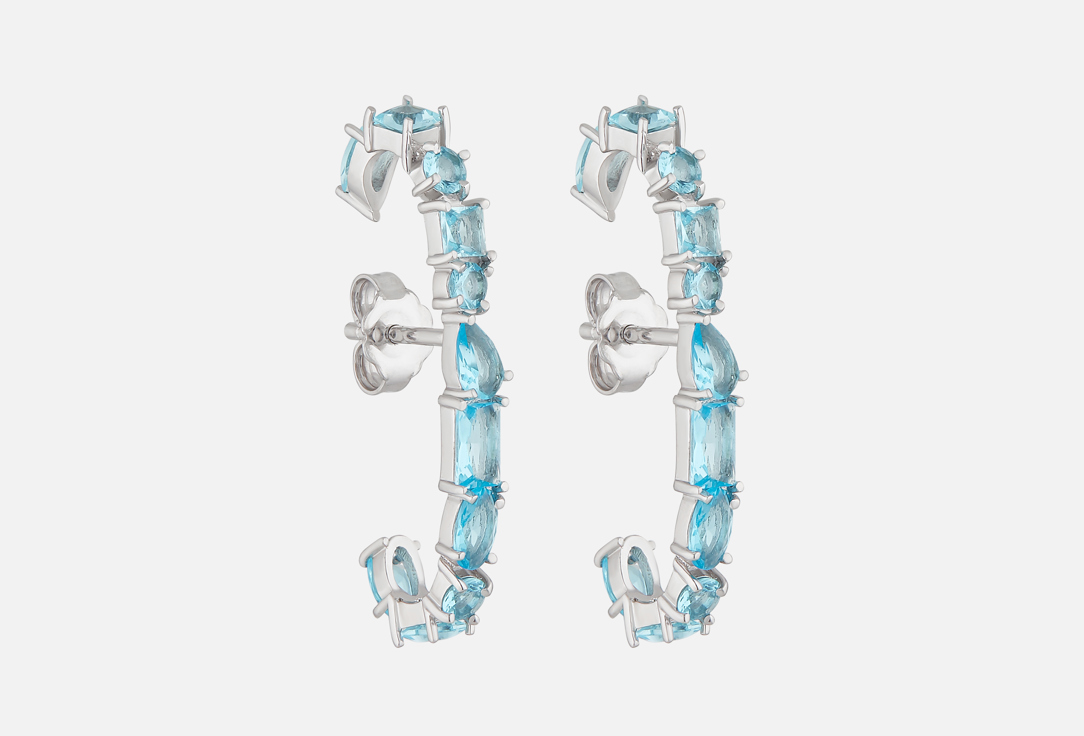 Изображение товара Серьги серебряные Альтария с аквамариновыми фианитами, родирование, 925 пробы