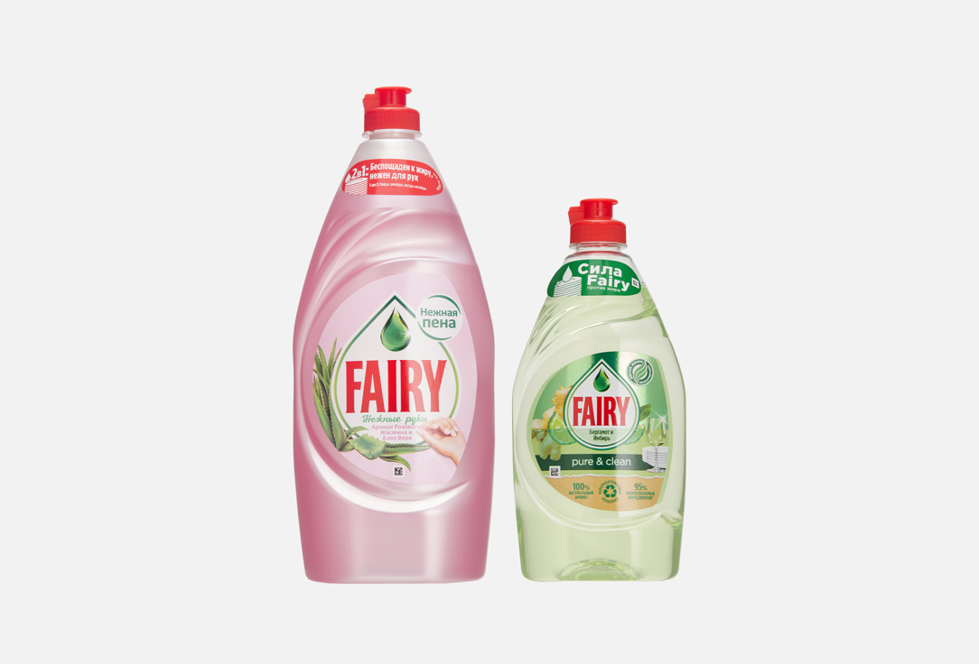 Изображение товара Набор гелей для мытья посуды Fairy Pink Jasmine and Aloe Vera+Bergamot and ginger