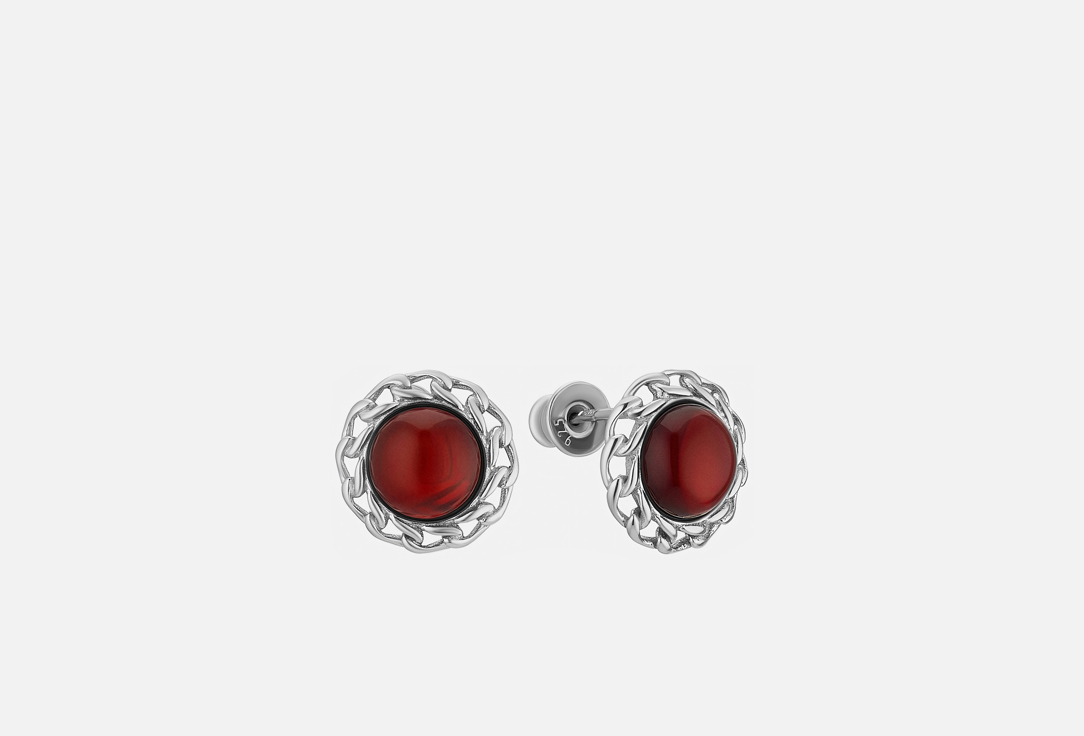 Изображение товара Серьги серебряные Sun Stone Silver с янтарем, родирование, пусеты