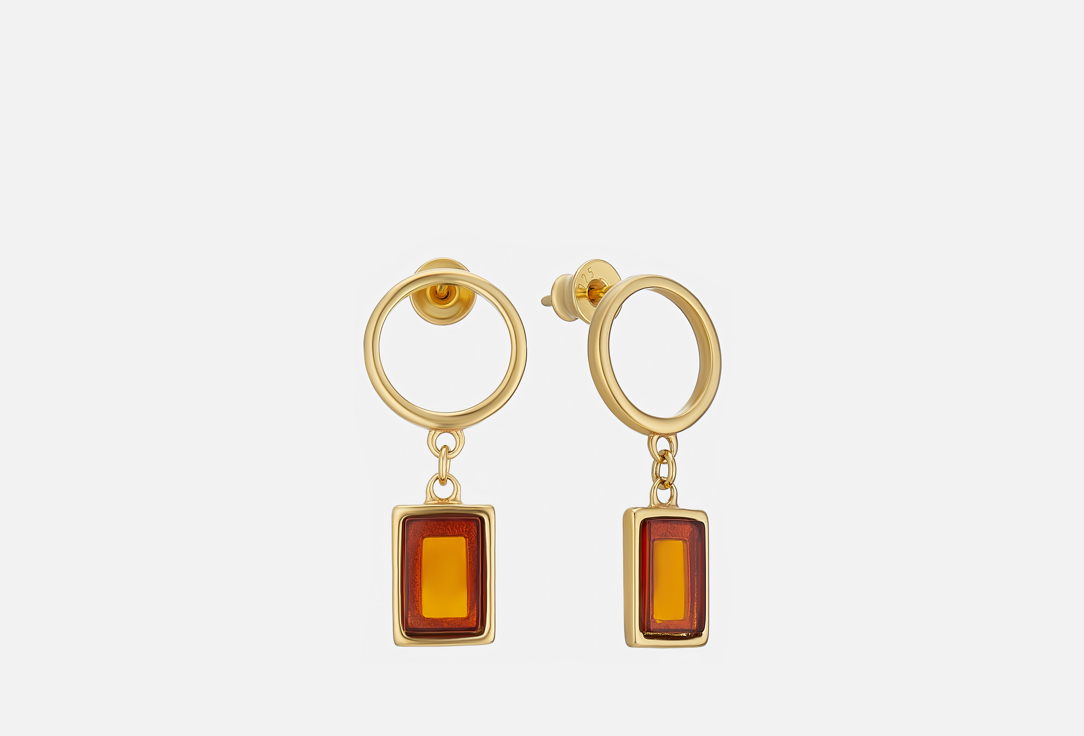 Изображение товара Серьги серебряные Sun Stone с натуральным янтарем, золочение, 925 пробы