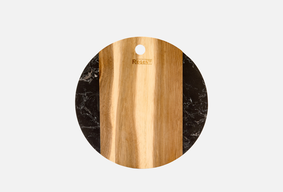 Изображение товара Доска разделочная круглая с ручкой Regent inox ACACIA, черный, 26x26x1,2 см