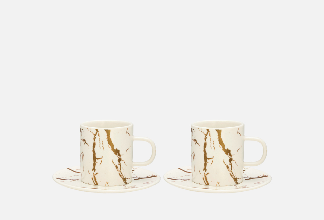 Изображение товара Набор: 2 чашки и 2 блюдца Nouvelle Home Белый мрамор