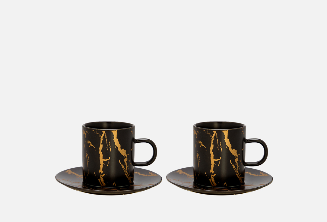 Изображение товара Набор: 2 чашки и 2 блюдца Nouvelle Home Черный мрамор