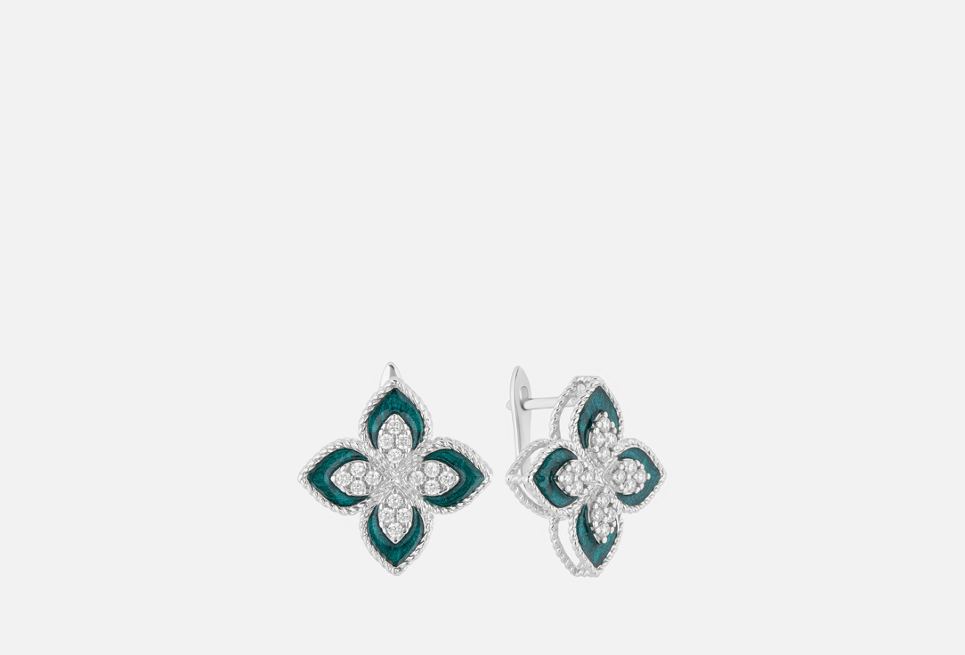 Изображение товара Серьги серебряные Tosya Фианит и зеленая эмаль